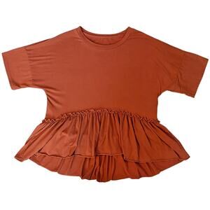 SHEIN Brown High Low Ruffle Top Womens Size XS